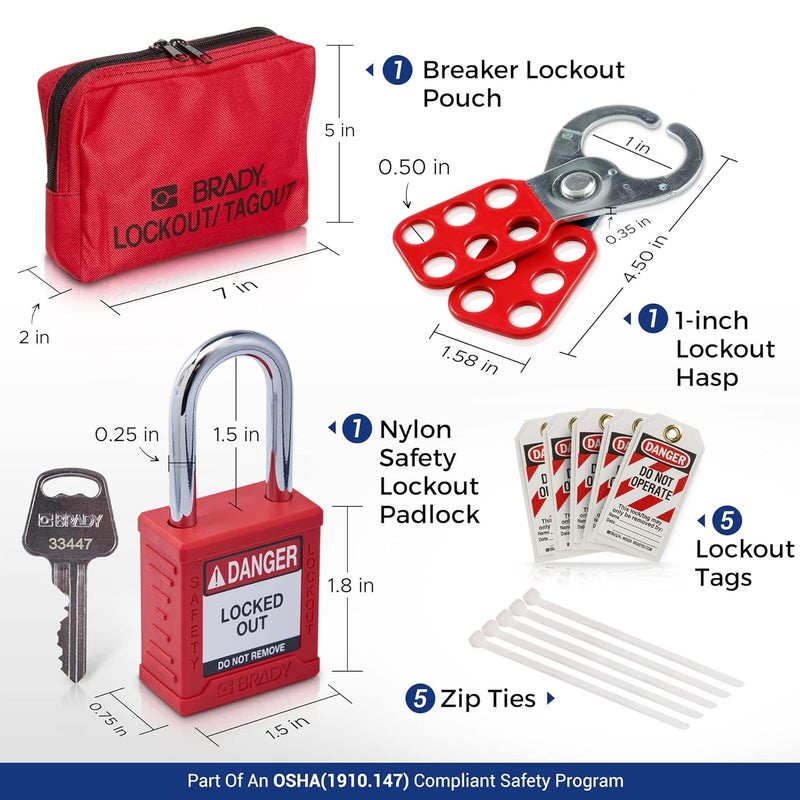 Brady Breaker Lockout Tagout Electrical Loto Kit. 120/277V to 480/600V Circuit Lock Outs. Set Includes 1 Red Safety Padlock, Hasps, Tags. Devices for Station Refill - 153669 - Image 3